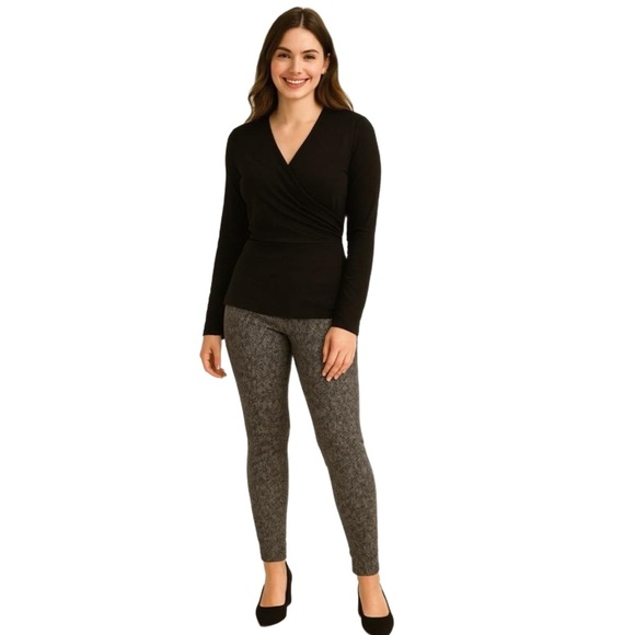 JOLT Heathered Grey Houndstooth Pattern Elastic Waistband Leggings Pants Medium - Picture 1 of 9